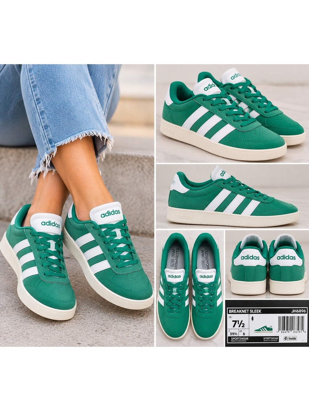 Adidas Breaknet Sleek green and white sneakers size 7.5